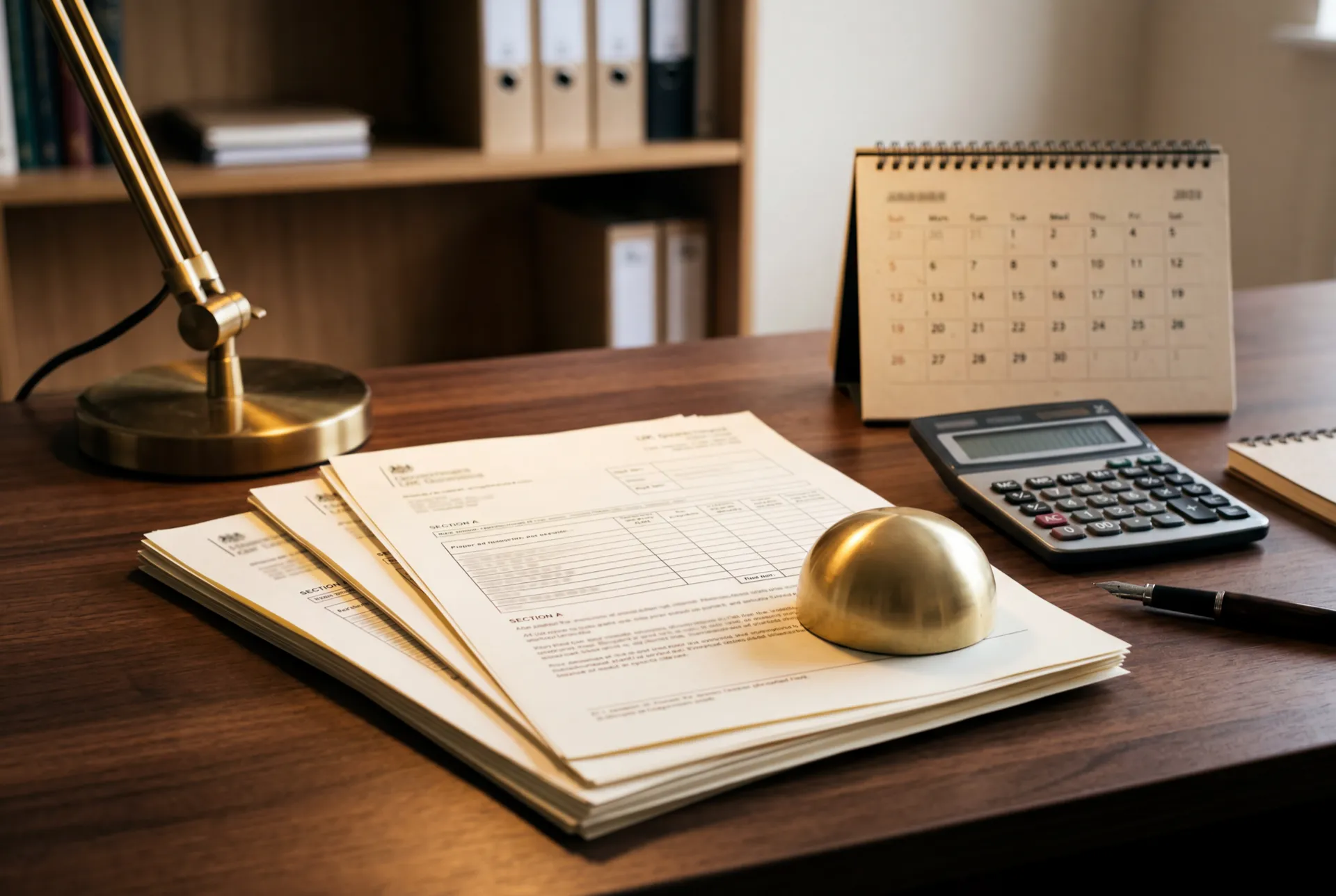 Executor reviewing estate documents at a desk